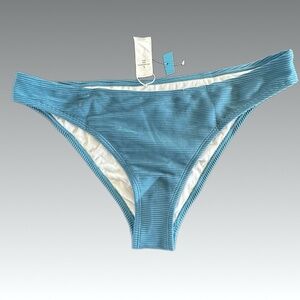 NWT CUPSHE ribbed bikini bottom low waist mid rise cheeky teal blue beach swim L